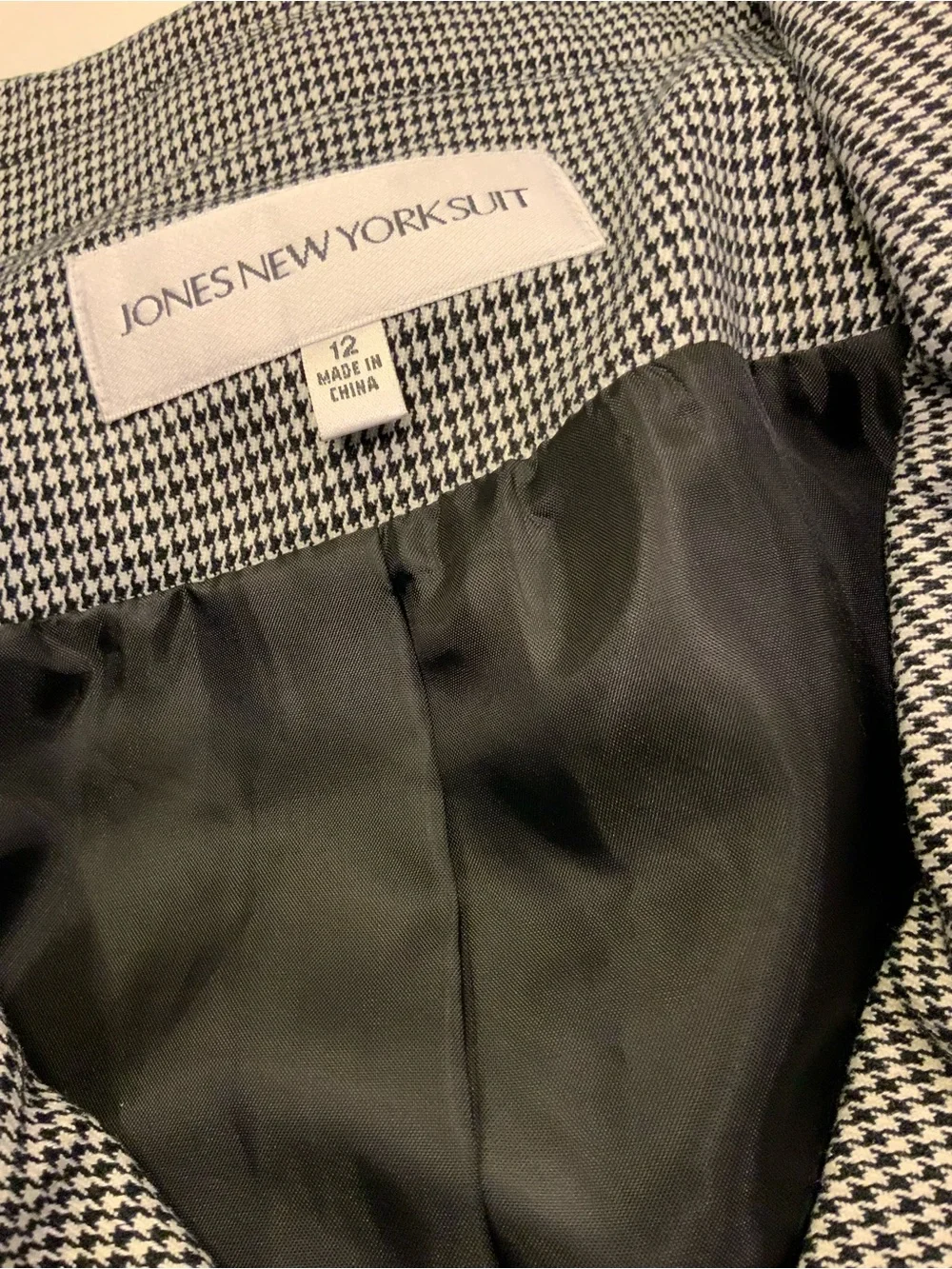Jones New York Black and White Checked Peplum Blazer
